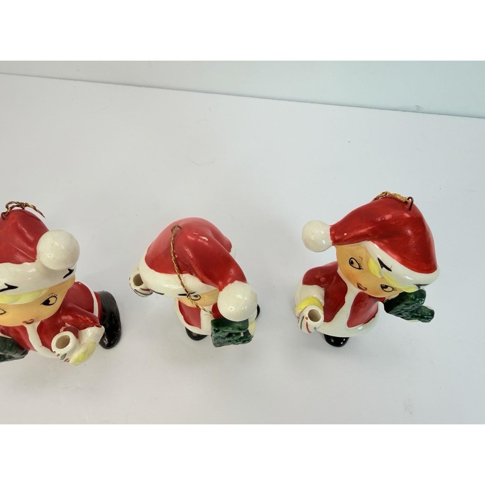 Christmas NOEL Santa Pixie Elf Boys Ornaments Made Japan Vintage Christmas READ - Picture 4 of 16